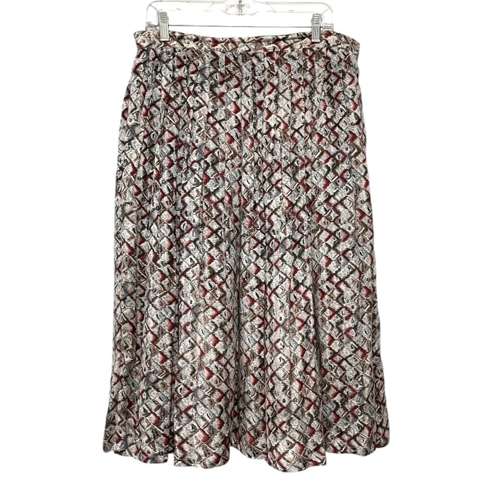 Royal Silk Pleated Lined Diamond Argyle Print Full Silk Midi Skirt Pockets 16